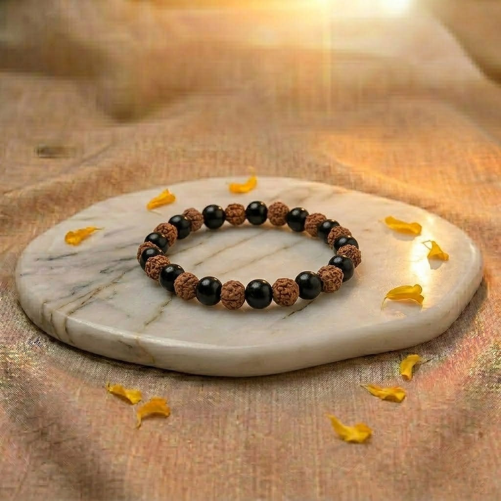 Everyday Protection Bracelet: Original 8mm Karungali Wood & Rudraksha